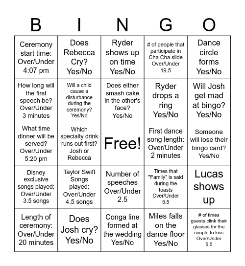 Wedding Bingo Card