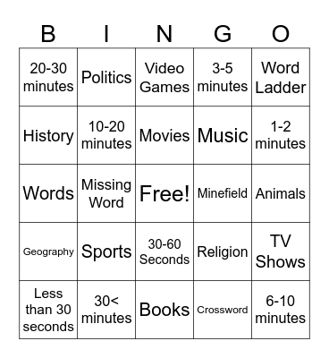 RANDOM SPORCLE BINGO Card