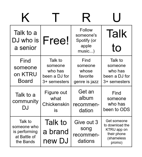 KTRU Bingo Card