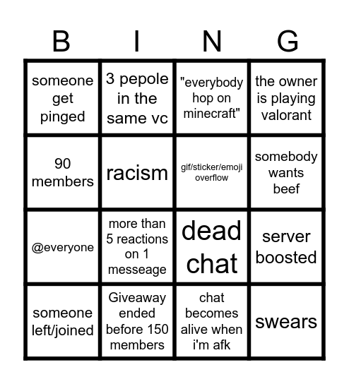 server bingo. Bingo Card