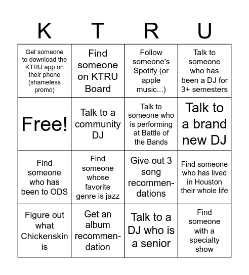 KTRU Bingo Card