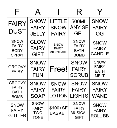 SNOW FAIRY BINGO Card