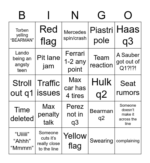 Quali brazil 24 Bingo Card