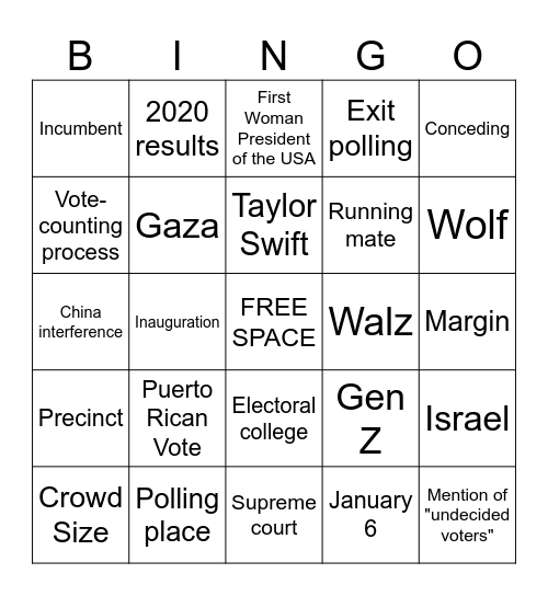 Election Night Bingo! Bingo Card