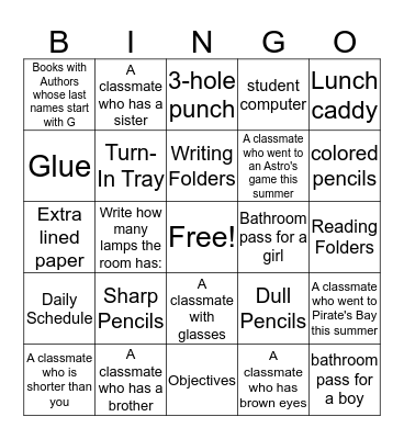Getting to Know.... Bingo Card