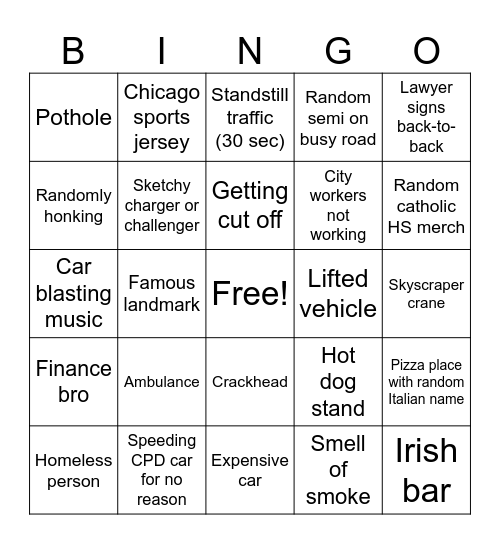 Realistic Chicago Bingo Card