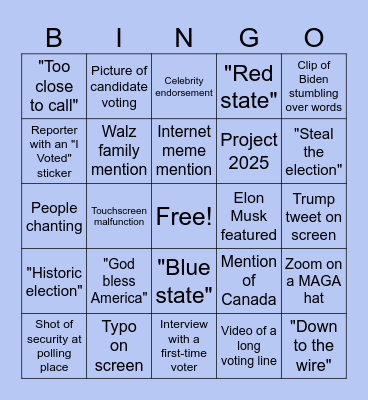 2024 Election Night Bingo Card