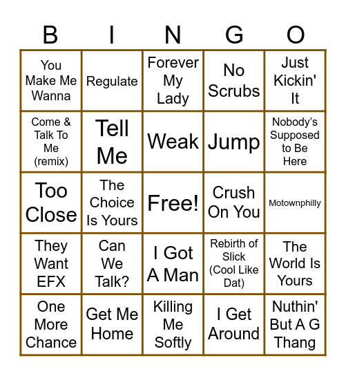 Bingo & Beats - Game 3 (1990s) Bingo Card