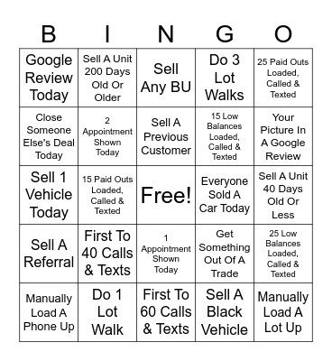 Sales Bingo Card