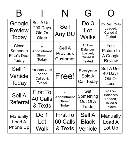 Sales Bingo Card
