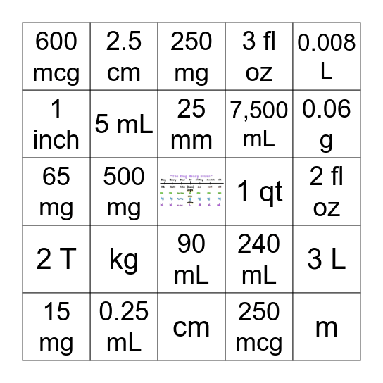 Conversions: Metric & Household Bingo Card