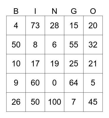Multiplication by 0, 1, 2, 5, and 10 Bingo Card