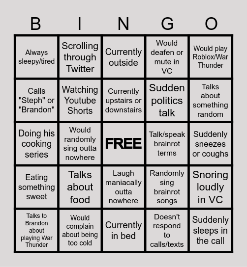 THEIMPOSSIBLENED BINGO CARD Bingo Card