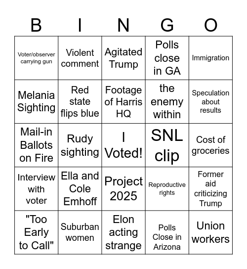 Election Night Bingo Card