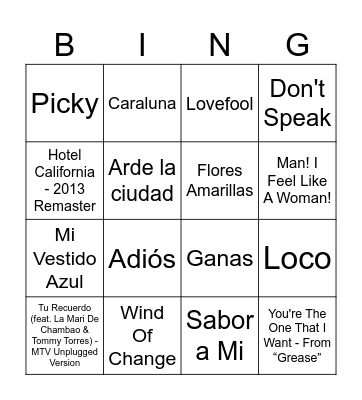 Bingo Musical Bingo Card