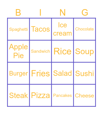 Food Bingo Card