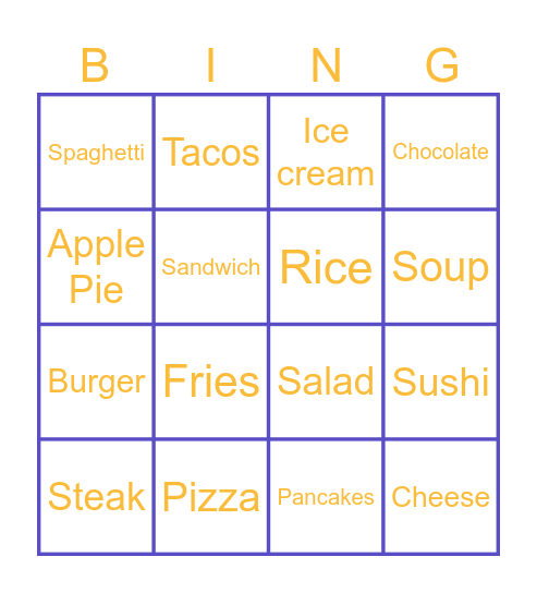 Food Bingo Card