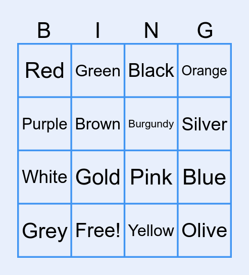 Kolory Bingo Card