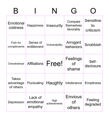 Narcissistic Personality Disorder Bingo Card