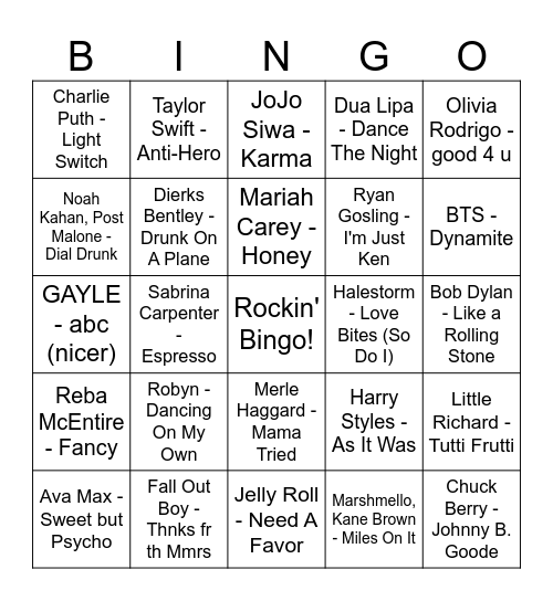 Bingo XO24a Bingo Card