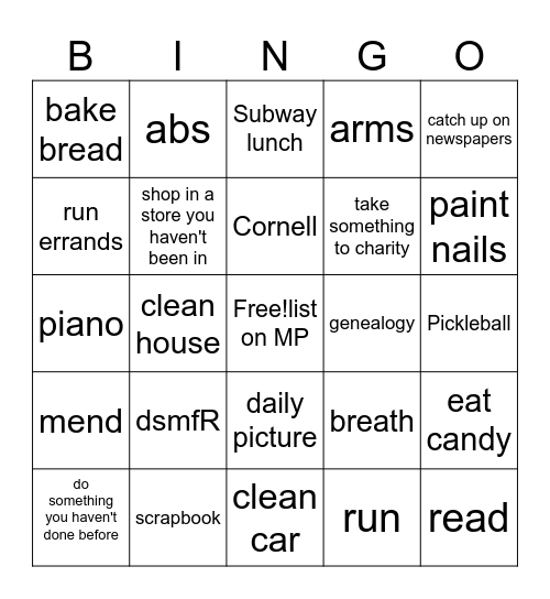 November Bingo Card