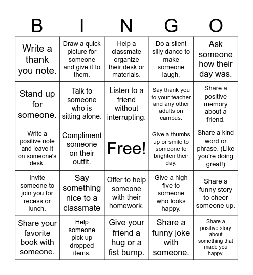 Empathy Bingo Card