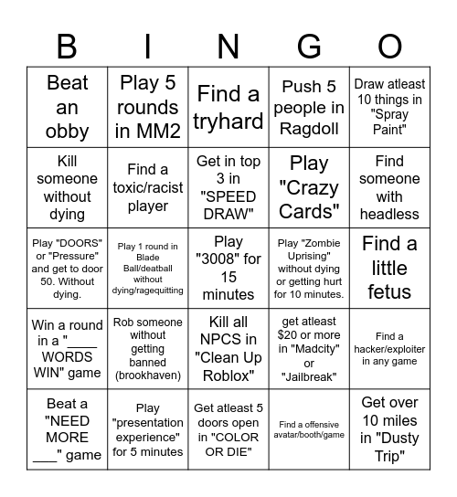 Indie's Personal ROBLOX Bingo Card