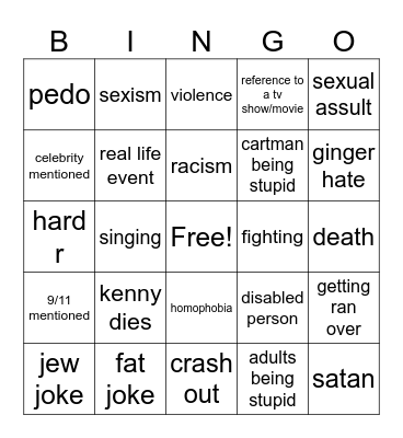 south park bingo Card