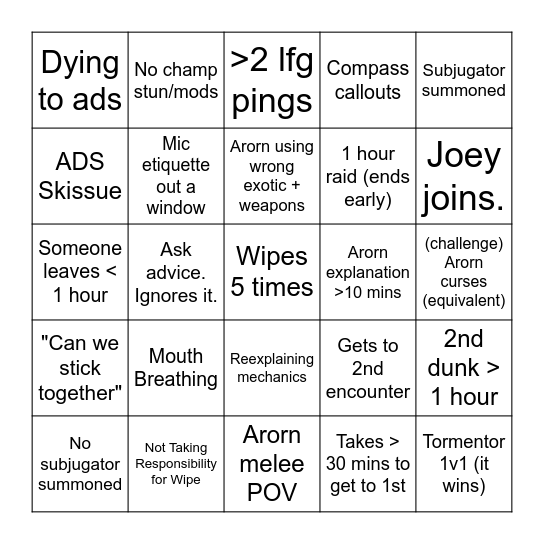 SE RUN Bingo Card