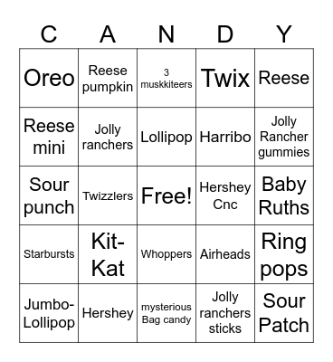 Halloween Candy Bingo Card