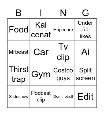 Tiktok Bingo Card