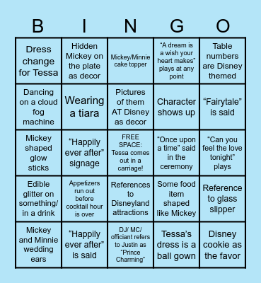 Tessa’s Wedding Bingo Card
