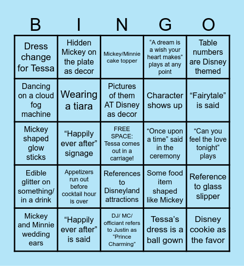 Tessa’s Wedding Bingo Card