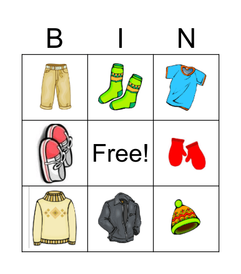 Clothes Bingo Card