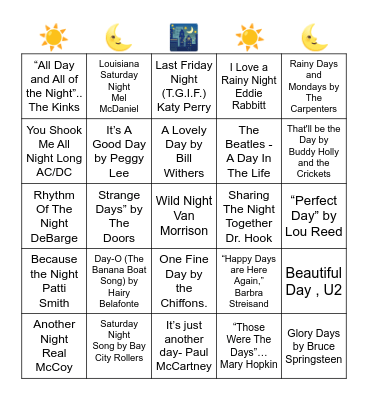 DAY OR NIGHT IN THE TITLE Bingo Card