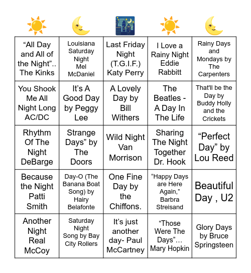 DAY OR NIGHT IN THE TITLE Bingo Card