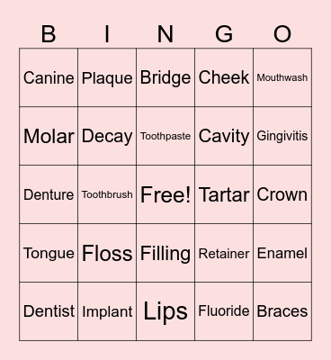 Oral Health Bingo Card