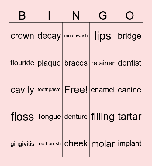 Oral Health Bingo Card