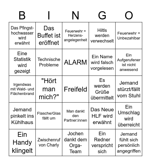 Kameradschaftsabend Bingo 2024 Bingo Card