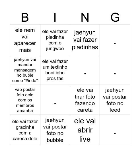 jaehyun vai pro exercito, entao: Bingo Card