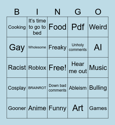 Insta reelz Bingo Card