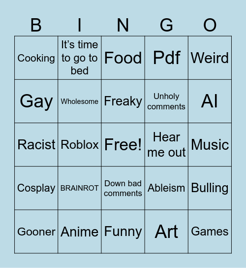 Insta reelz Bingo Card