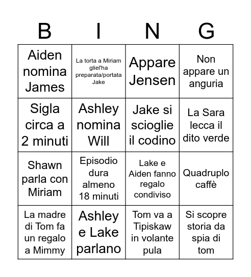 TomJake Bingo Card