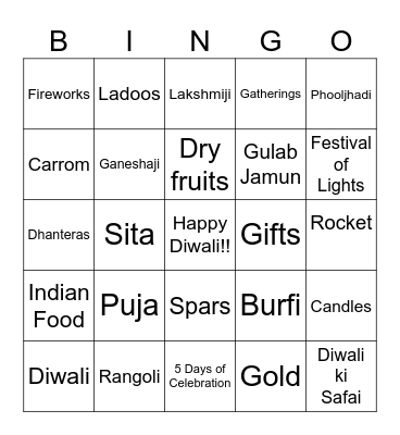 Diwali Bingo Card