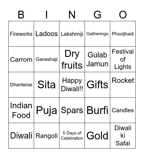 Diwali Bingo Card