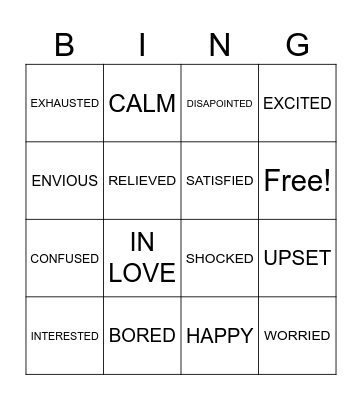 Feelings Bingo Card