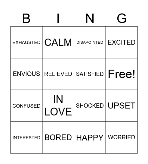 Feelings Bingo Card