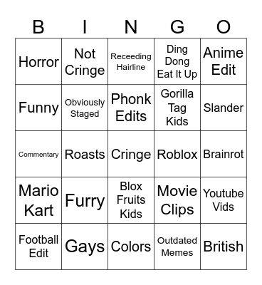 Tiktok Bingo Card