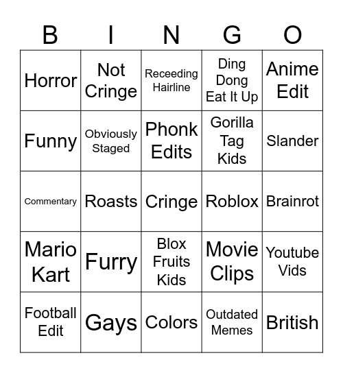 Tiktok Bingo Card