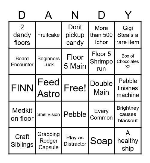 Dandys world bingo Card